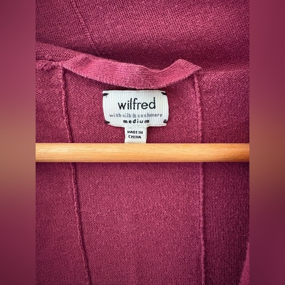 Wilfred Aritzia silk cashmere blend open cardigan medium wine red pockets - Picture 2 of 10